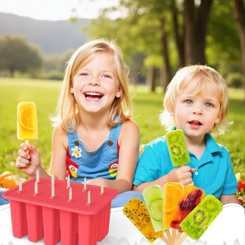 Miniatura 6 de Miaowoof Moldes caseros para paletas de hielo, fabricante de paletas de hielo de silicona de 10 cavidades sin BPA, con 50 palitos, 50 bolsas, 10 Rojo