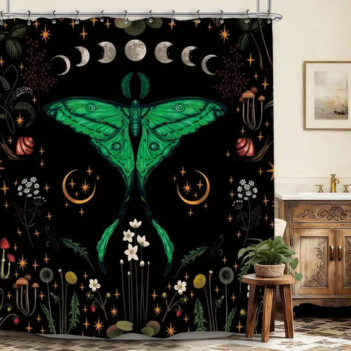 Miniatura 22 de Cortina de ducha gótica del zodiaco con fases lunares, constelación, astrología, galaxia, misteriosa, tarot, bruja, estética, 60 pulgadas de ancho