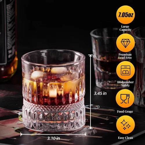 Miniatura 2 de KAMMAK Juego de 2 vasos de whisky, 7.05 onzas, vasos Old Fashioned para whisky escocés, cócteles, ron, vodka en bar y regalos de fiesta