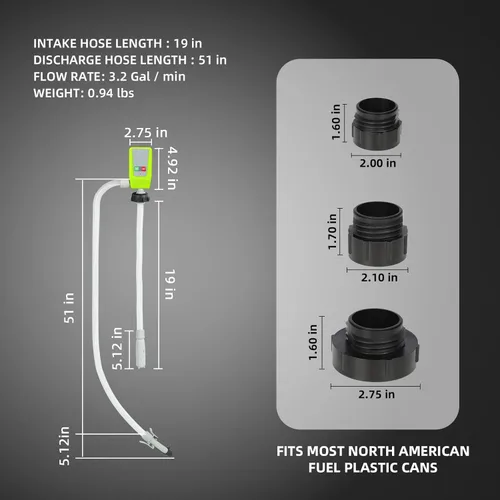Miniatura 7 de Bomba de transferencia de combustible con parada automática, alimentada por pilas AA/CC, 2 modos de alimentación, manguera extra larga con adaptador