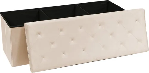 Miniatura 7 de PINPLUS Banco Otomán de Almacenamiento Plegable, Taburete Reposapiés Plegable de Terciopelo Acolchado con Remache, Banco para Pie de Cama, Baúl