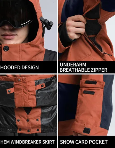 Miniatura 53 de GSOU SNOW Chaqueta de esquí para hombre, abrigo de nieve para snowboard, cálido, invierno, impermeable, con capucha