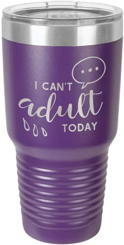 Miniatura 20 de Vaso grabado con texto en inglés "I CAN'T ADULT TODAY", de acero con recubrimiento de polvo grabado con láser, taza de viaje con camello polar sin