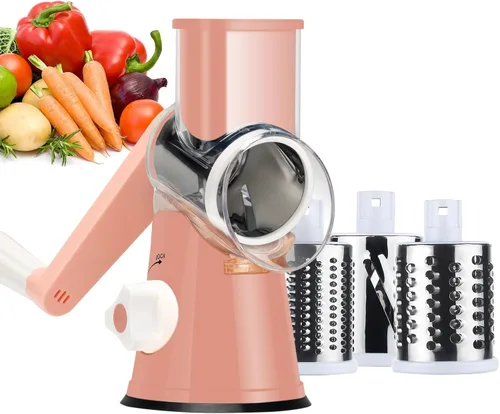 Miniatura 11 de Ourokhome rallador giratorio de queso con manivela manual, triturador de cocina con rebanador de mandolina de velocidad y raspador de hielo con Negro