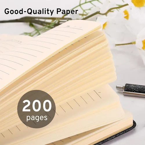 Miniatura 7 de Cuaderno negro con purpurina, 8.4 x 5.7 pulgadas, 200 páginas rayadas, diario brillante sin desprendimiento para niñas y mujeres, diario de tapa
