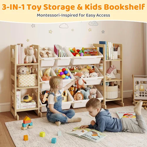 Miniatura 6 de GITAWUSA Estantería para niños y organizador de almacenamiento de juguetes, estante de libros de 6 niveles con 9 contenedores de juguetes, estante