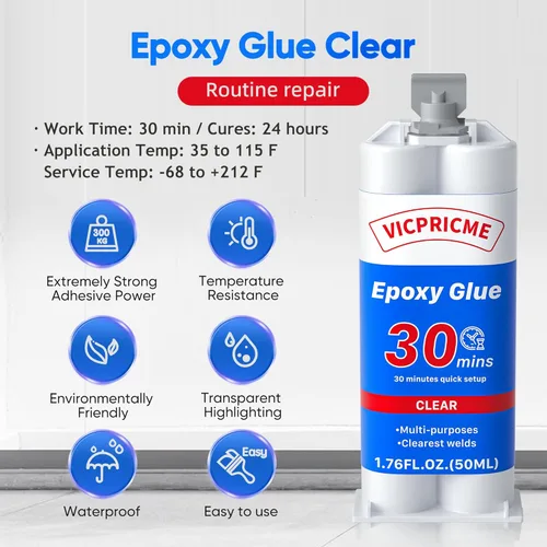 Miniatura 2 de Pegamento de plástico, pegamento epoxi transparente, ideal para reparar plástico, metal, cerámica, madera, cañas de pescar, palos de golf y más