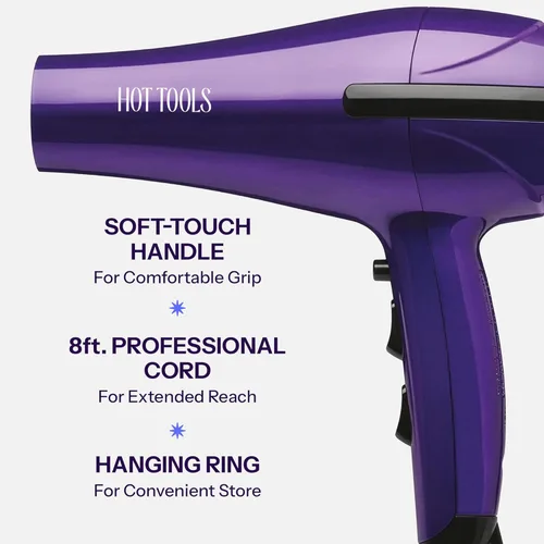 Miniatura 6 de Secador de pelo Hot Tools Pro Artist 1875W, turbo, cerámico + iónico Secado rápido, liviano Púrpura