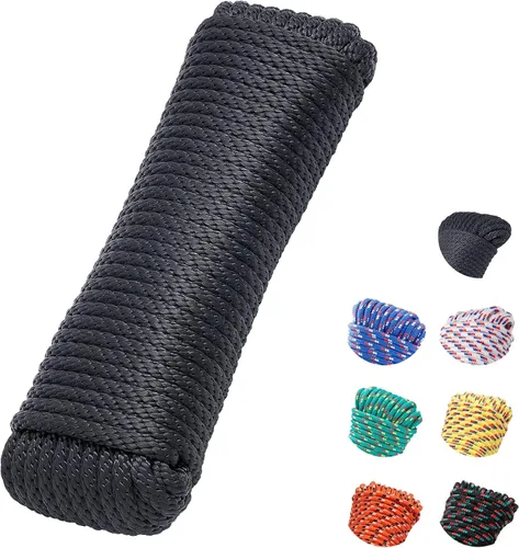 Cuerda de polipropileno trenzado sólido de 3/8 de pulgada y 100 pies, cuerdas para exteriores, lazo grueso marino multiusos para camping y asta de
