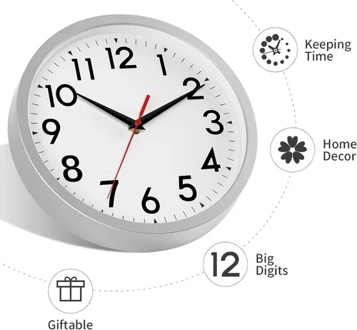 Miniatura 8 de DAXSMY Reloj de pared de 14 pulgadas, funciona con pilas, grande, silencioso, sin tic tac, analógico, decorativo, para sala de estar, oficina