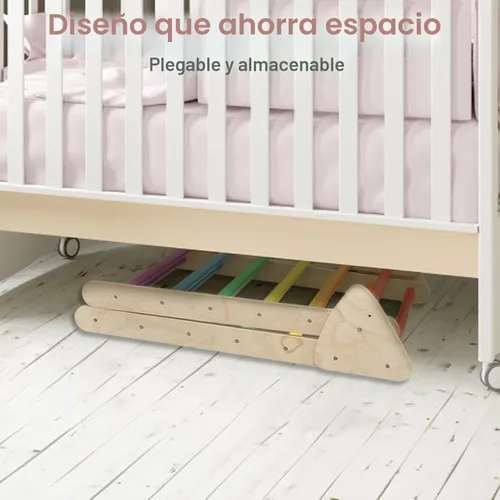 Miniatura 7 de Juego de Triángulo Pikler 5 en 1, Parque Infantil Interior y Gimnasio para Niños, Juego de Escalada Montessori de Madera Plegable Conjunto