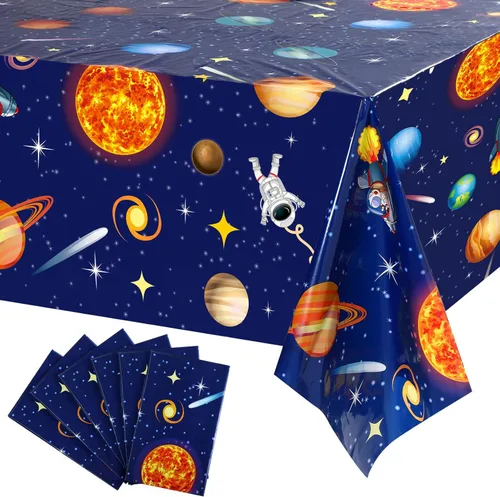 Sumind 6 manteles espaciales de plástico para decoración exterior del sistema solar, diseño de planeta para niños, temática espacial, decoración de