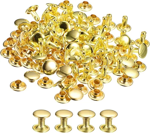 Miniatura 36 de uxcell 100 juegos de remaches de cuero, remaches de doble tapa de 0.236 x 0.315 pulgadas, remaches de metal para reparación de cuero, manualidades