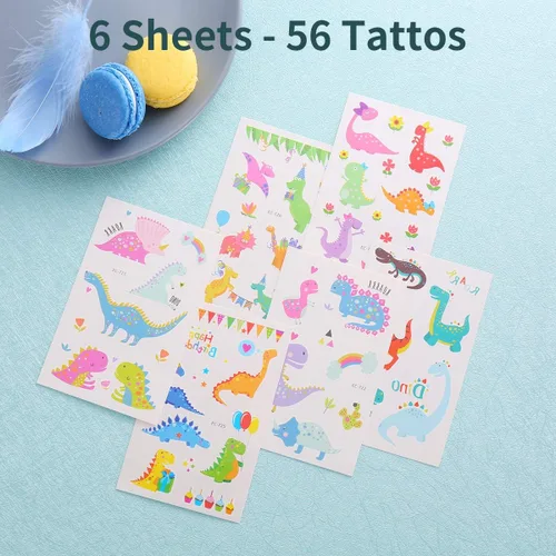 Miniatura 9 de 24 pajitas de plástico reutilizables de dinosaurio + 6 tatuajes temporales de dinosaurios para niños y niñas Suministros de fiesta de cumpleaños