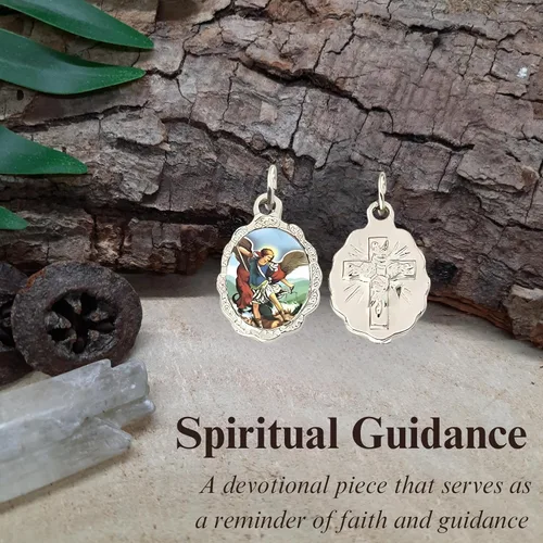 Miniatura 11 de Catholica Shop Colgante de medalla pequeña en tono plateado para ropa religiosa católica - Jesús, María y Santos, paquete de 6
