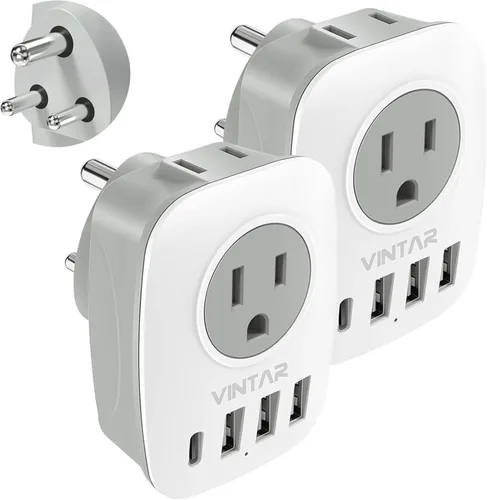 Miniatura 19 de Paquete de 2 adaptadores de enchufe de viaje europeo, VINTAR Adaptador de enchufe de alimentación internacional con 1 USB C, 2 salidas americanas