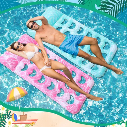 Miniatura 7 de Briwooody 2 unidades inflables para piscina, flotadores de piscina, balsas con reposacabezas, bronceado solar para adultos, hamaca de agua fría