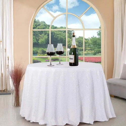Miniatura 74 de Manteles redondos de lentejuelas negros para fiestas, de 121,9 cm, mantel redondo de purpurina ajustado, pequeño, lindo y dulce, para boda
