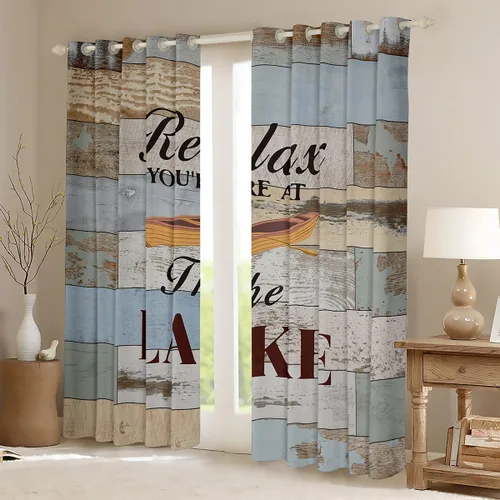 Miniatura 2 de Juego de cortinas opacas para dormitorio, sala de estar, camping (2 paneles, 38 x 45 pulgadas), decoración rústica de madera para oscurecer