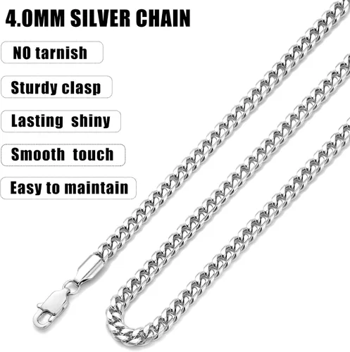 Miniatura 4 de Fiusem Cadena de eslabones cubanos en tono plateado de 0.157 in para hombres, collares de cadena de acero inoxidable para hombres, mujeres y niños