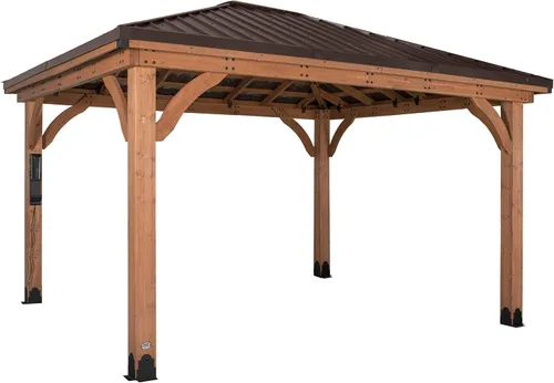 Miniatura 13 de Backyard Discovery Barrington - Cenador Pabellón de madera de cedro para exteriores de 12' x 10' con techo rígido de acero galvanizado de cadera