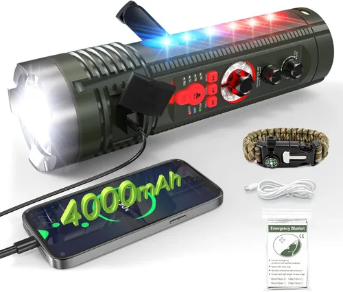 Emergency Crank Radio with AM/FM/SW, Portable Flashlight Radio | Bluetooth Speaker,Warning Light,Reading Lamp,SOS Alarm,with Emegrency