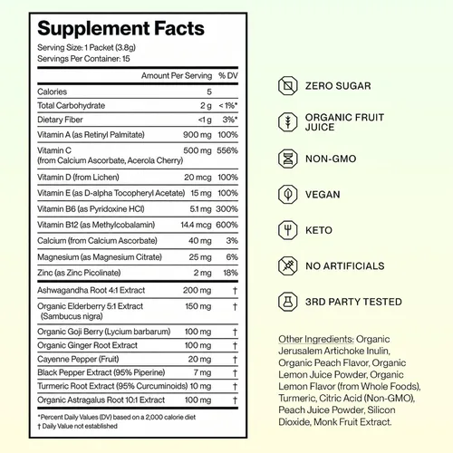 Miniatura 4 de Feel Goods Immunity+, apoyo inmunológico, hierbas orgánicas, 500 mg de vitamina C, paquetes de polvo cero azúcar, antioxidantes, zinc