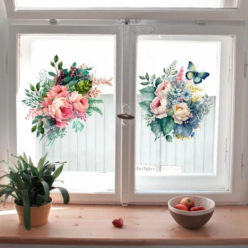 Miniatura 6 de 4 calcomanías autoadhesivas para asiento de inodoro, diseño floral, diseño de flores de acuarela, para colocar en casa, para dormitorio, sala