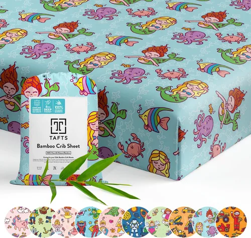 Miniatura 9 de Tafts Sábanas bajeras 100% viscosa para cuna, niñas, niños y unisex, bolsillo profundo de 8 pulgadas, colchón estándar para cuna y niño pequeño