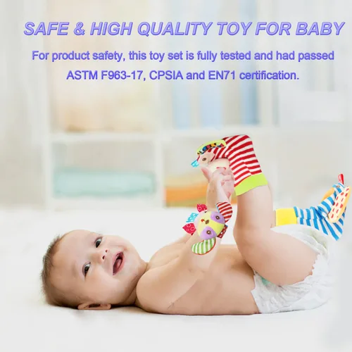 Miniatura 6 de Sonajero suave para bebé, calcetines buscadores de pies, muñequeras, sonajeros, tobilleras, piernas, brazos, pulsera de actividad, regalo para bebés