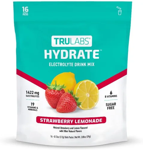 Miniatura 8 de TRULABS Hydrate - Mezcla de bebida con electrolitos – Sabor melocotón y mango, paquetes de hidratación sin azúcar con electrolitos de 1422 mg y 19