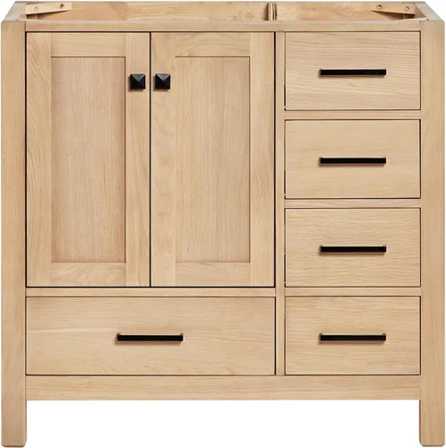 Miniatura 21 de ARIEL Cambridge - Mueble base de tocador de baño de 36 pulgadas, madera maciza, 2 puertas de cierre suave, 5 cajones de cola de milano