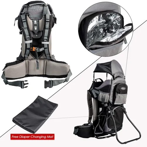 Miniatura 6 de ClevrPlus Canyonero Mochila de Camping para Bebé Senderismo Niño Pequeño Portabebés con Soporte y Visera Parasol, Negro Negro medianoche