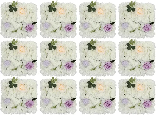 Miniatura 29 de Paneles de pared de flores 3D, 12 paneles de pared de flores artificiales, rosas de seda, fondo de pared de flores sintéticas decorativas
