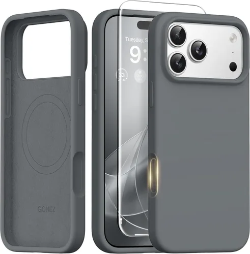 Miniatura 14 de GONEZ Funda de silicona para iPhone 14 Pro Max, compatible con MagSafe, con protector de pantalla + protector de lente de cámara, silicona líquida a
