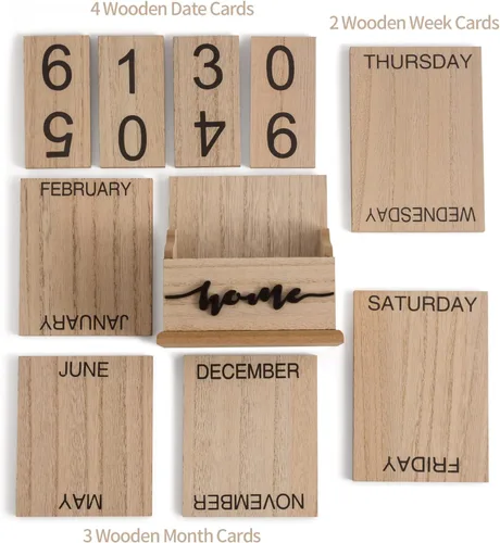 Miniatura 4 de Calendario de bloques para escritorio, bloques de visualización de fecha de mes de madera para profesores, estudiantes, aula, decoración rústica