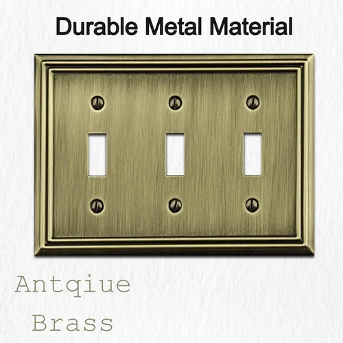 Miniatura 3 de OKAWYC Placa de pared de metal Adler con cubierta triple para interruptor de luz, paquete de 2 unidades de latón antiguo de 3 bandas, cubierta