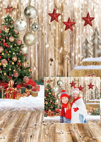 CHAIYA Telón de fondo de Navidad de 5 x 7 pies, telón de fondo de madera para invierno, nieve, árbol de Navidad, regalo de Navidad, fiesta familiar,