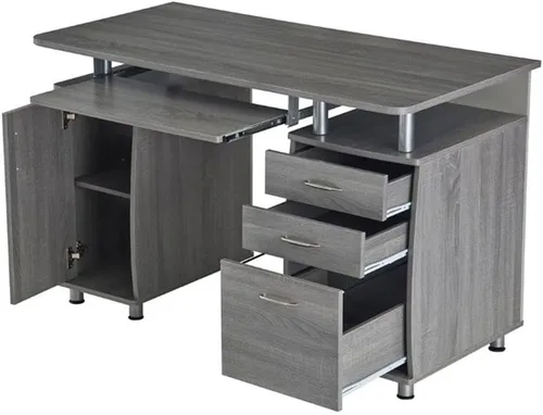 Miniatura 8 de Pemberly Row Escritorio para computadora de oficina en casa de 48 pulgadas de ancho en color gris con gabinete de almacenamiento de CPU y archivador