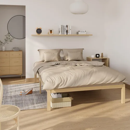 Miniatura 4 de Marco de cama de bambú tamaño completo con plataforma de madera sólida estable con listones antideslizantes, soporte para cama alta, no necesita