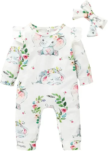 DDLUZQual Mameluco unisex para bebé niña, traje recién nacido, mameluco para bebé bebé, lindo mono con estampado de elefantes
