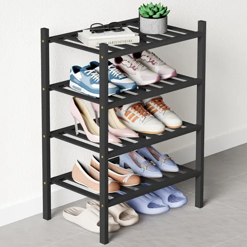 Miniatura 84 de Smiry Zapatero de bambú para clóset, organizador de zapatos apilable de 4 niveles largo de madera, estante de almacenamiento de zapatos Negro
