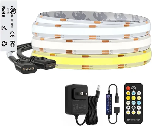 Miniatura 11 de BTF-LIGHTING FCOB COB - Tira de luces LED CCT IP65, flexible, de alta densidad, 16.4 pies, 640LED/m, sintonizable, 3000K-6000K DC12V CRI 90+, cinta
