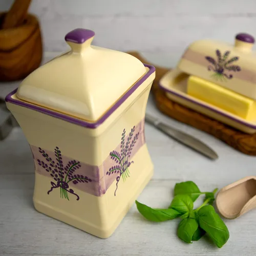 Miniatura 3 de City to Cottage Tarro de almacenamiento de cocina hecho a mano con tapa de 31.5 onzas, floral, morado y crema, grande, de cerámica, regalo