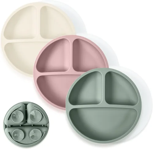 WeeSprout Platos de Succión con Tapas para Bebés y Niños Pequeños - 100% Silicona, la Vajilla se Mantiene en su Lugar, Diseño Dividido para Verde