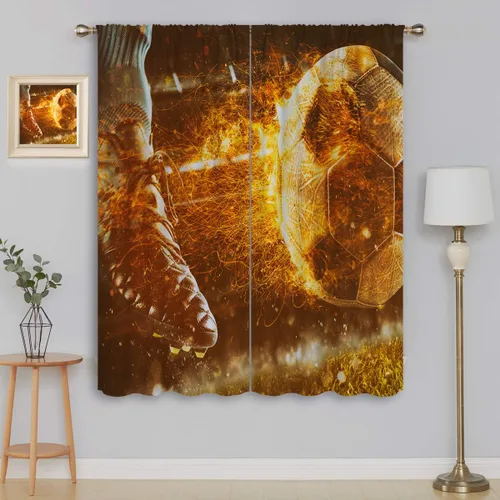 Miniatura 20 de Cortinas opacas de fútbol para niños y niñas, decoración de oscurecimiento de habitación, defensor en deslizamiento, intentos de detener una bola