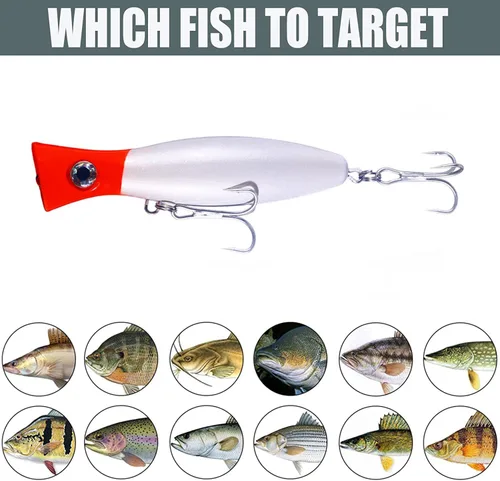 Miniatura 7 de Juego de 3 señuelos de pesca Popper, 3 piezas de señuelos de pesca para ojos 3D, accesorios de pesca para aguas saladas y pesca en agua dulce, atún B