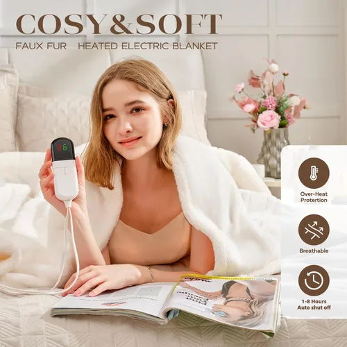 Miniatura 2 de Manta Térmica Premium de 50"×60" - Manta Eléctrica Ultra Acogedora y Suave con 8 Niveles de Calentamiento, Manta de Piel Sintética de Conejo