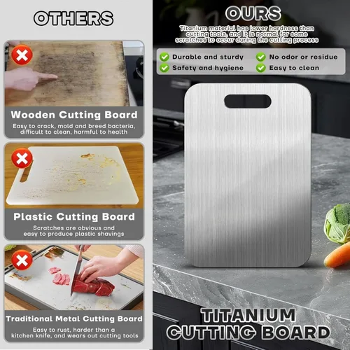 Miniatura 5 de Tabla de cortar de titanio – Tablas de cortar de titanio 100% puro, grado alimenticio, superficie antideslizante, apta para lavavajillas, elegante
