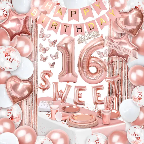 Miniatura 7 de 253 decoraciones de cumpleaños para mujer, decoraciones de fiesta de oro rosa, decoraciones de feliz cumpleaños, kit de soporte para globos, kit
